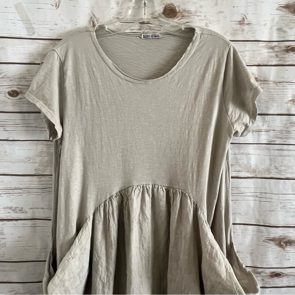 Lagenlook Beige Casual Dress with Pockets Made in Italy Medium - Picture 2 of 9